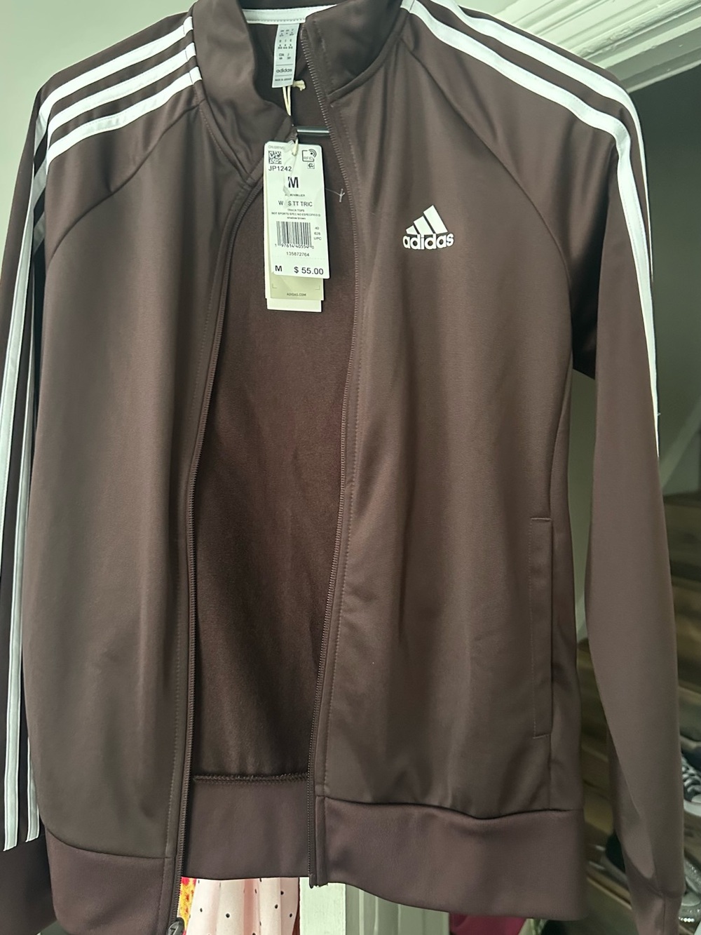 Adidas Brown Zip Track Jacket with White Logo